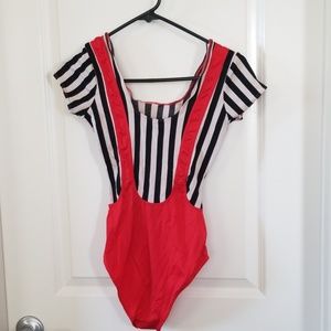 Red, black, and white leotard. M